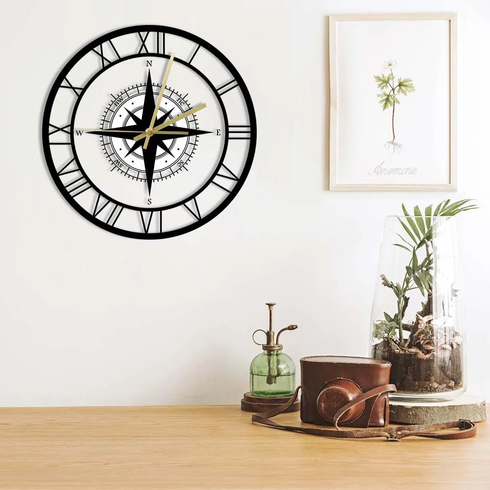 Nautical Compass Wall Clock - Stylish Decor & Silent Functionality 2
