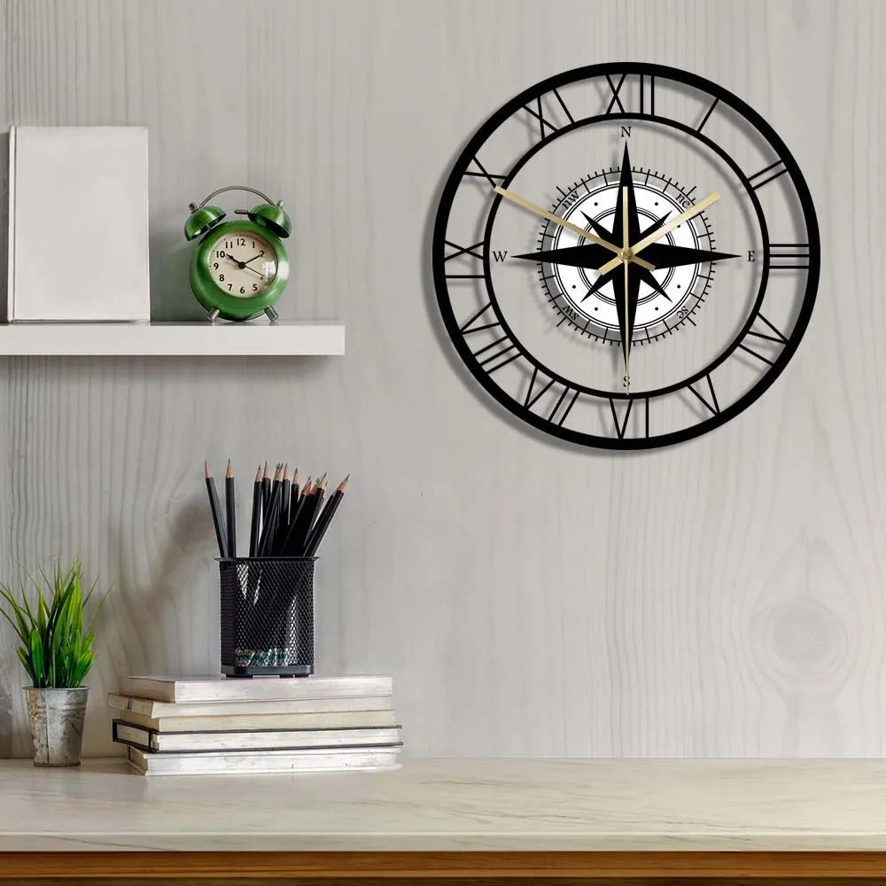 Nautical Compass Wall Clock - Stylish Decor & Silent Functionality 3